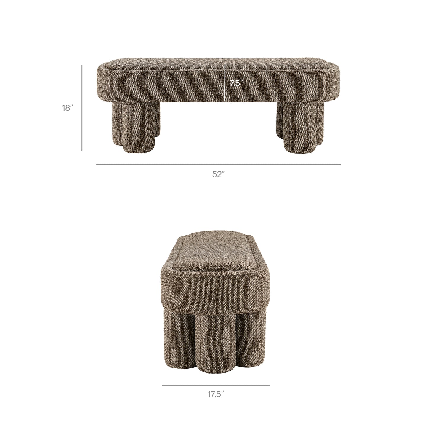 Elemi 52-Inch Oval Boucle Fabric Bench in Earth