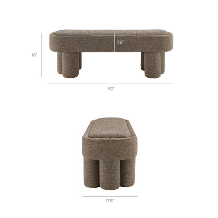 Mossi 52-Inch Oval Boucle Fabric Bench in Earth