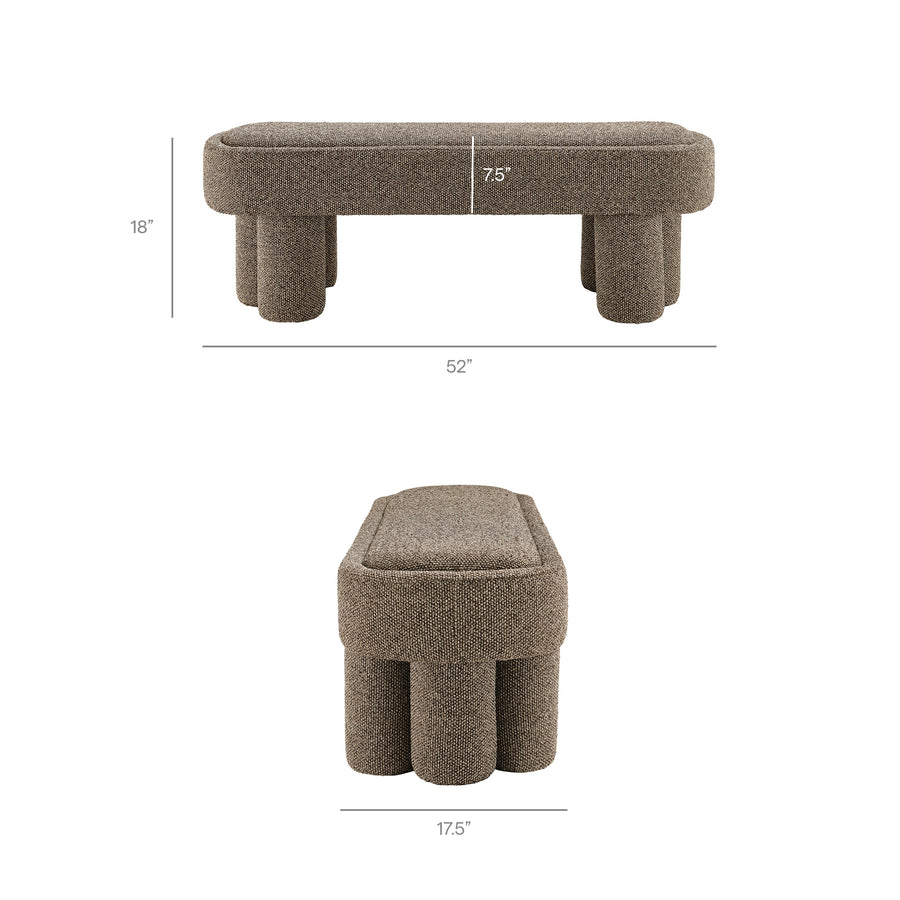 Elemi 52-Inch Oval Boucle Fabric Bench in Earth