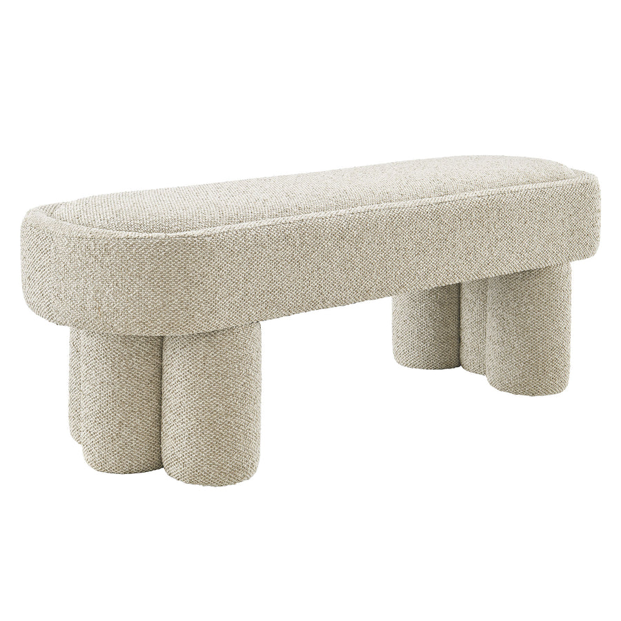 Elemi 52-Inch Oval Boucle Fabric Bench in Marble