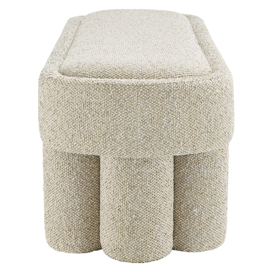 Elemi 52-Inch Oval Boucle Fabric Bench in Marble