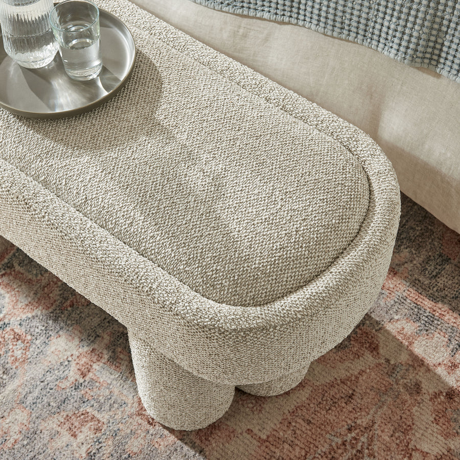Elemi 52-Inch Oval Boucle Fabric Bench in Marble