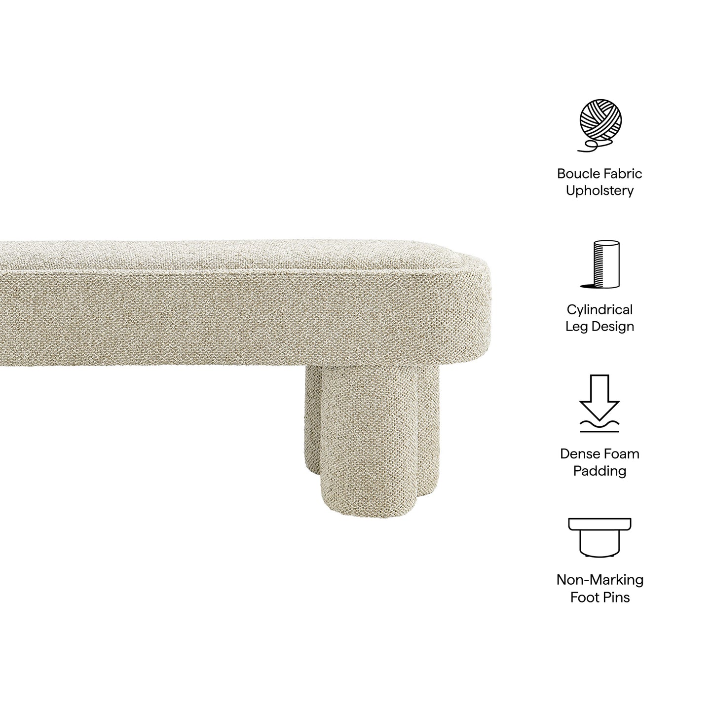Elemi 52-Inch Oval Boucle Fabric Bench in Marble