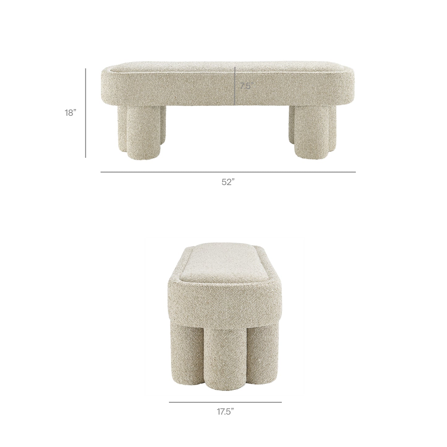 Elemi 52-Inch Oval Boucle Fabric Bench in Marble