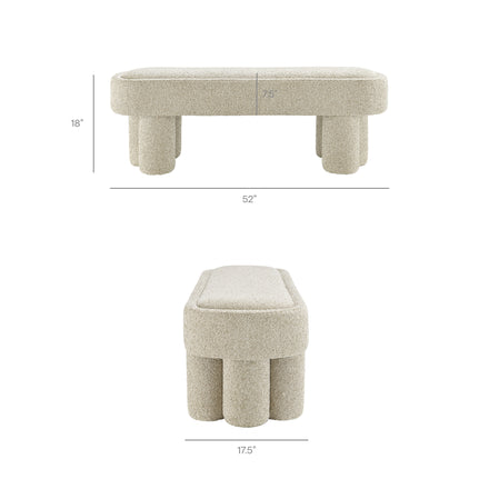 Mossi 52-Inch Oval Boucle Fabric Bench in Marble
