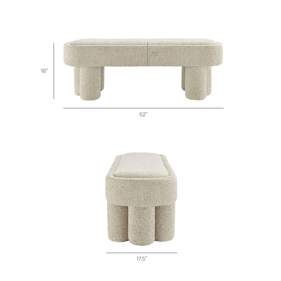 Elemi 52-Inch Oval Boucle Fabric Bench in Marble