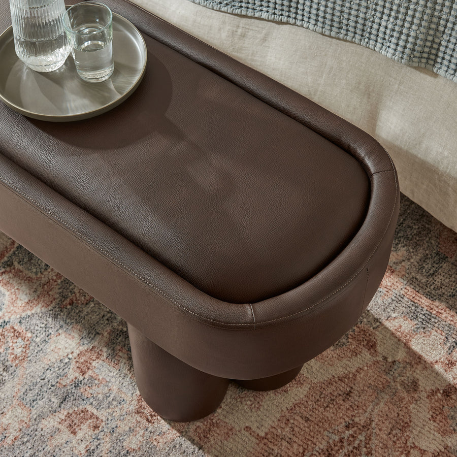 Elemi 52-Inch Oval Vegan Leather Bench in Espresso