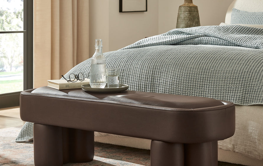 Elemi 52-Inch Oval Vegan Leather Bench in Espresso