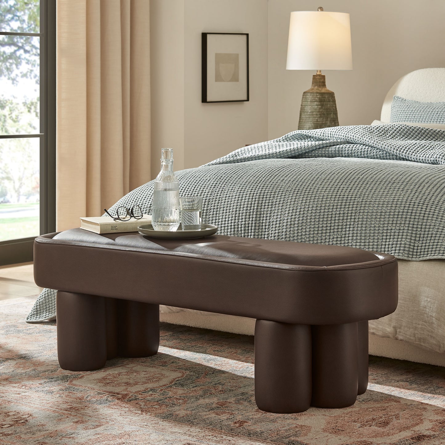 Elemi 52-Inch Oval Vegan Leather Bench in Espresso
