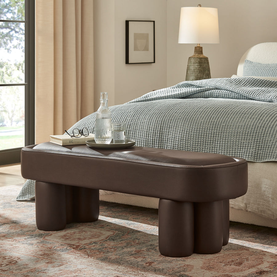 Elemi 52-Inch Oval Vegan Leather Bench in Espresso