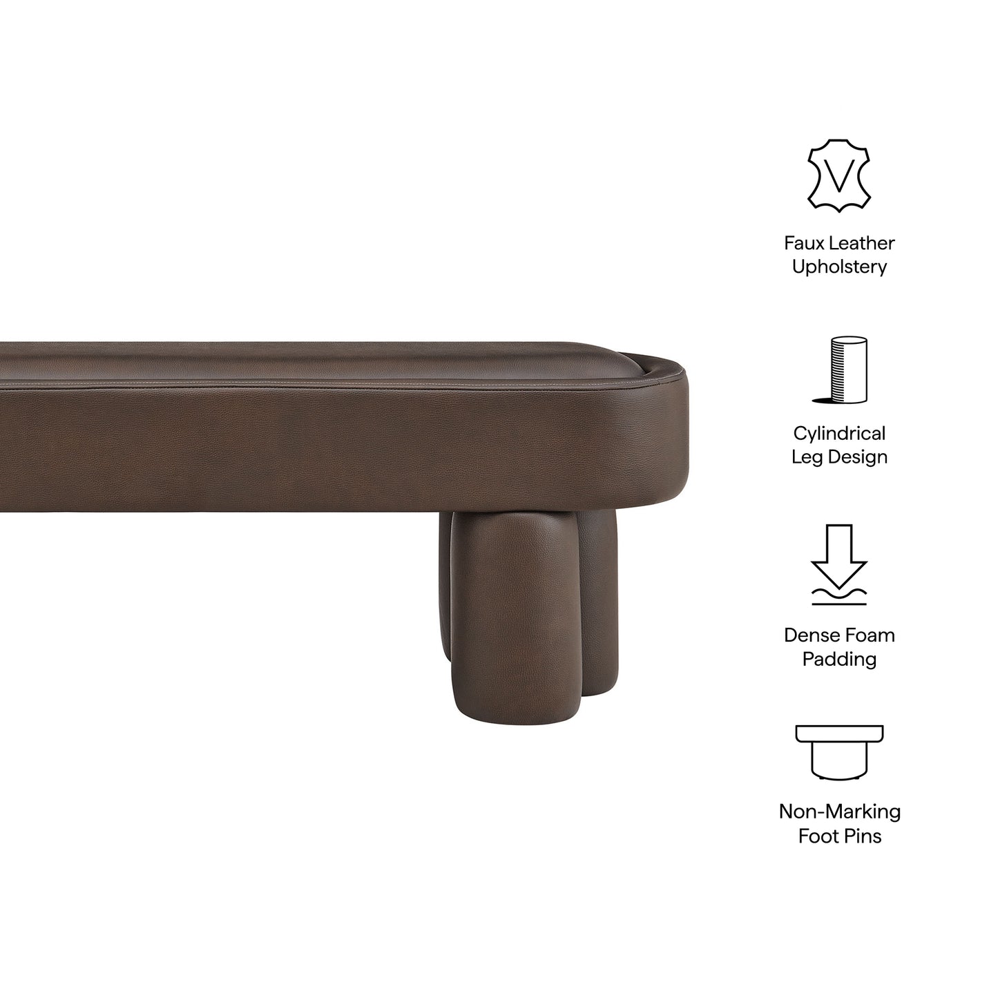 Elemi 52-Inch Oval Vegan Leather Bench in Espresso