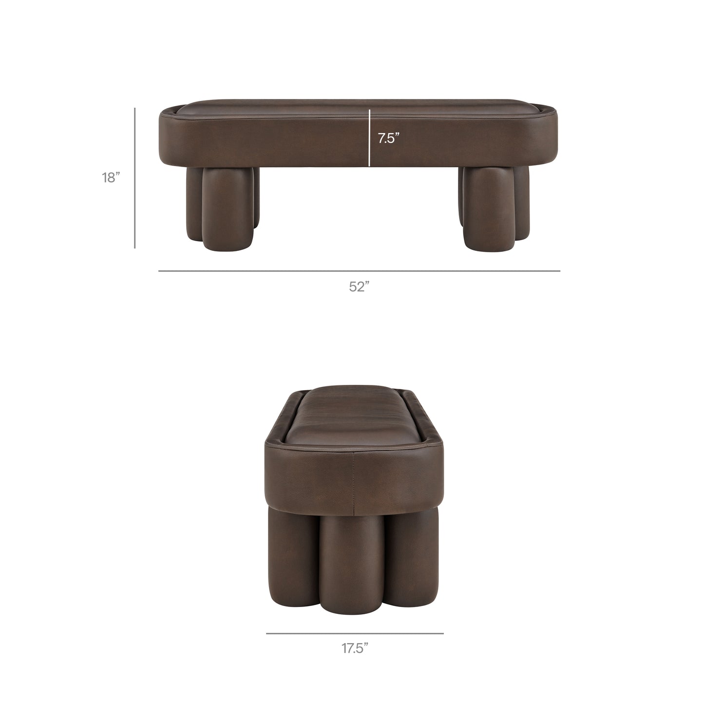 Elemi 52-Inch Oval Vegan Leather Bench in Espresso