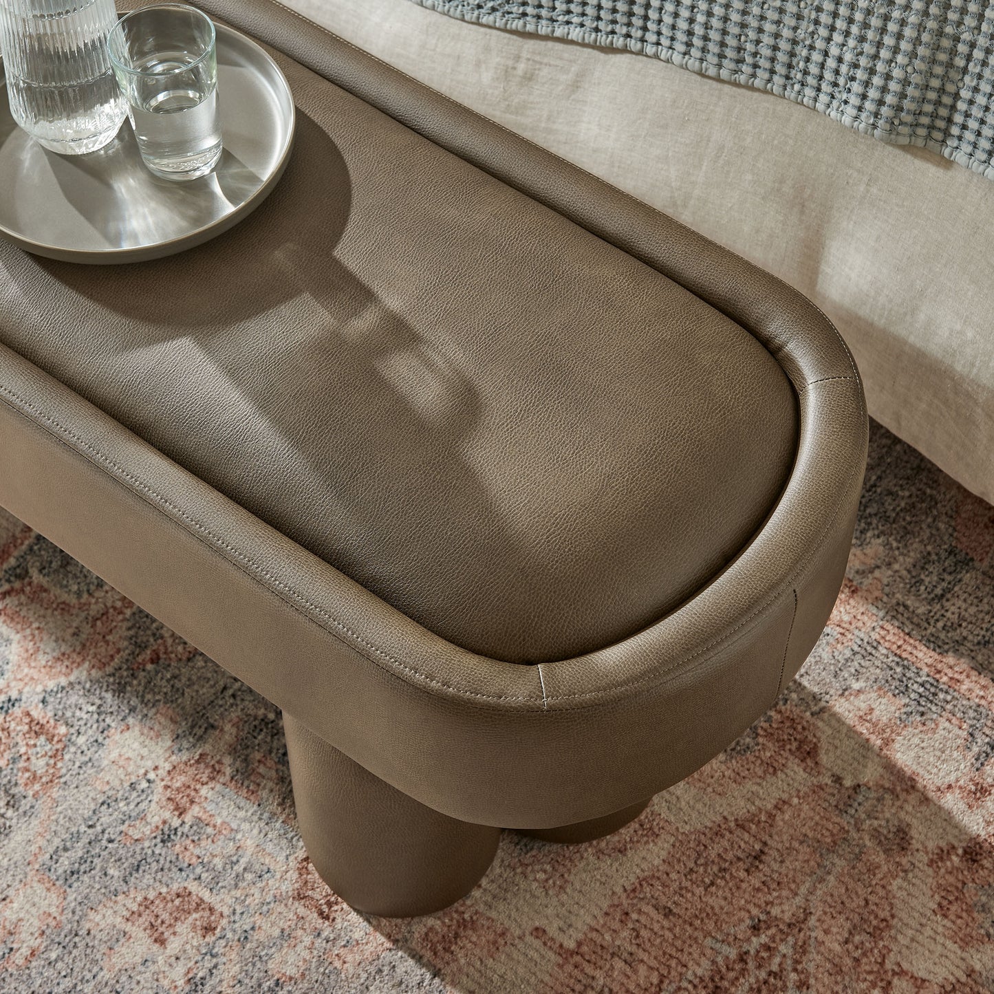 Elemi 52-Inch Oval Vegan Leather Bench in Mushroom