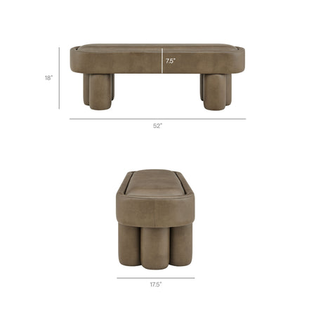Mossi 52-Inch Oval Vegan Leather Bench in Mushroom