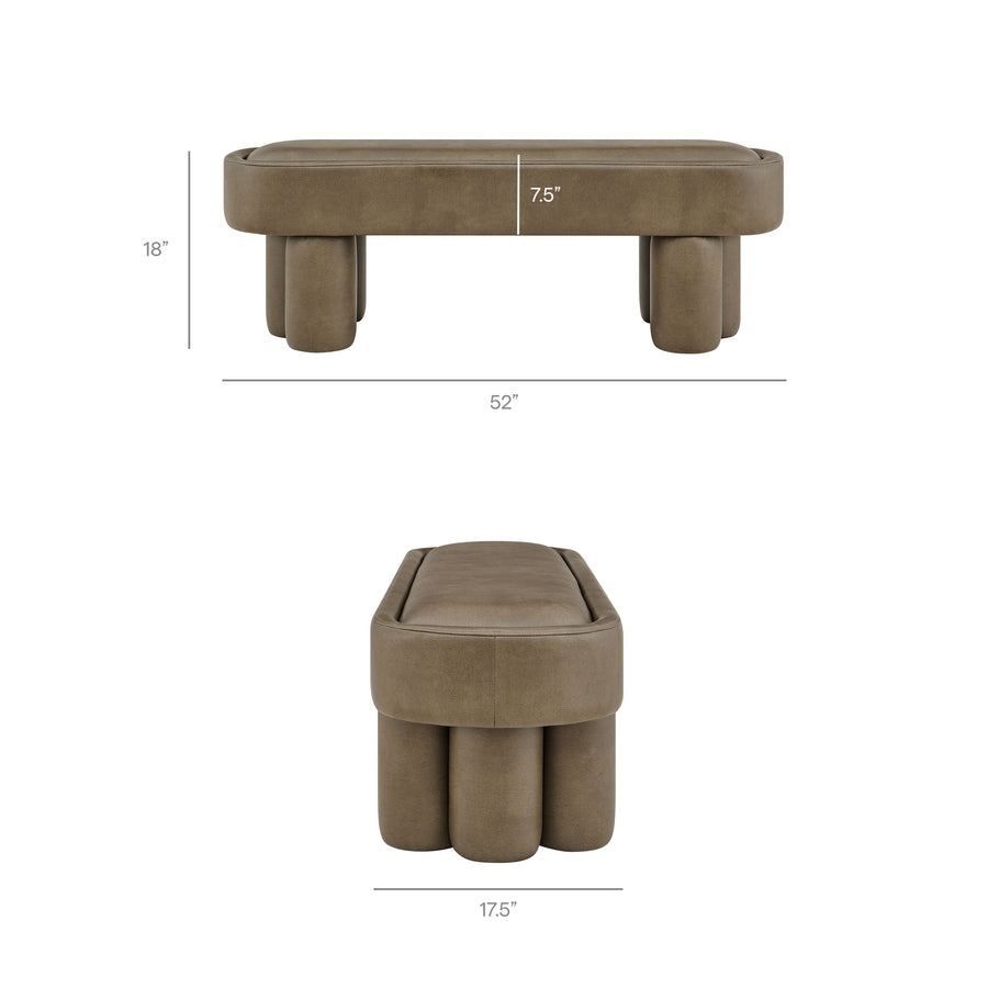 Elemi 52-Inch Oval Vegan Leather Bench in Mushroom