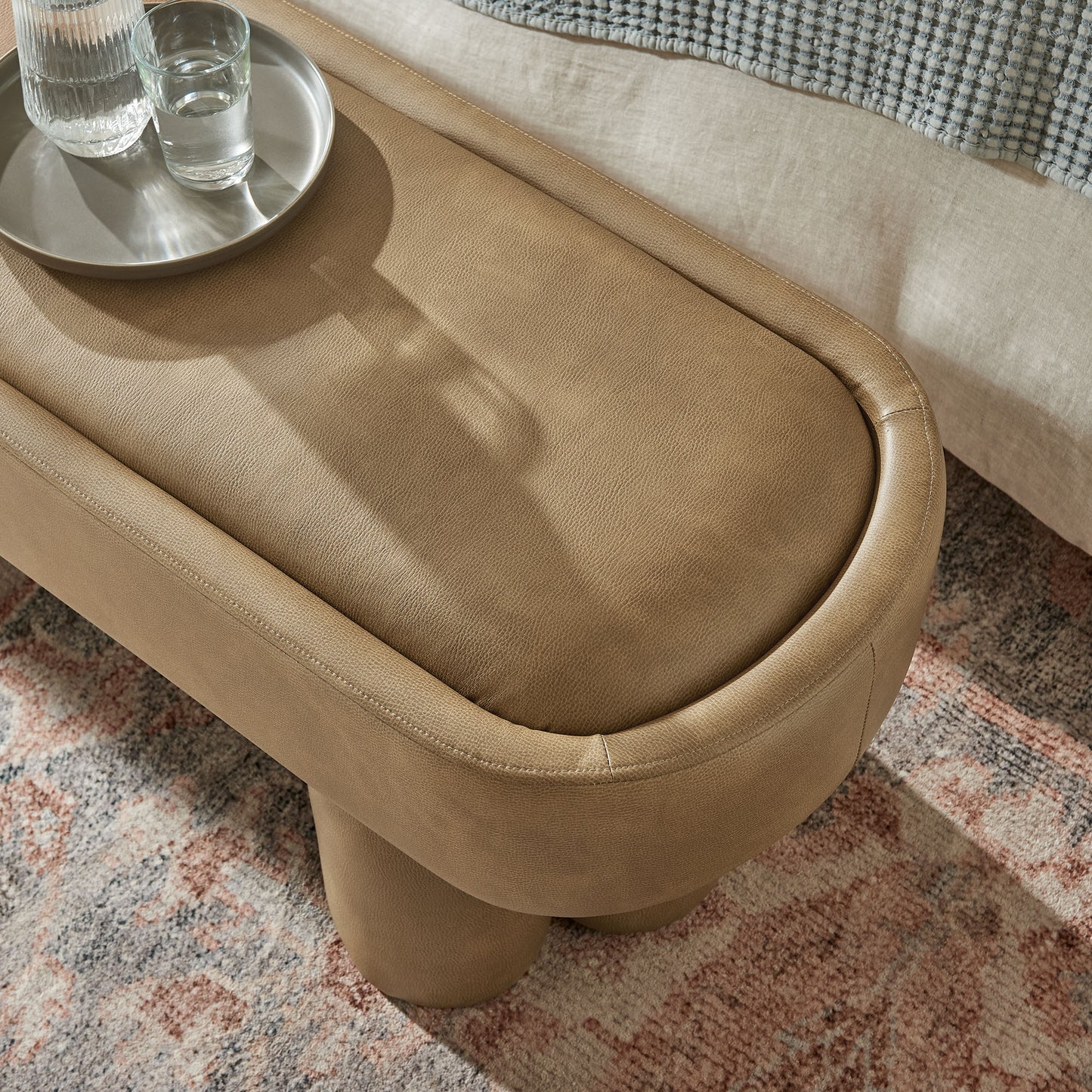 Elemi 52-Inch Oval Vegan Leather Bench in Toast