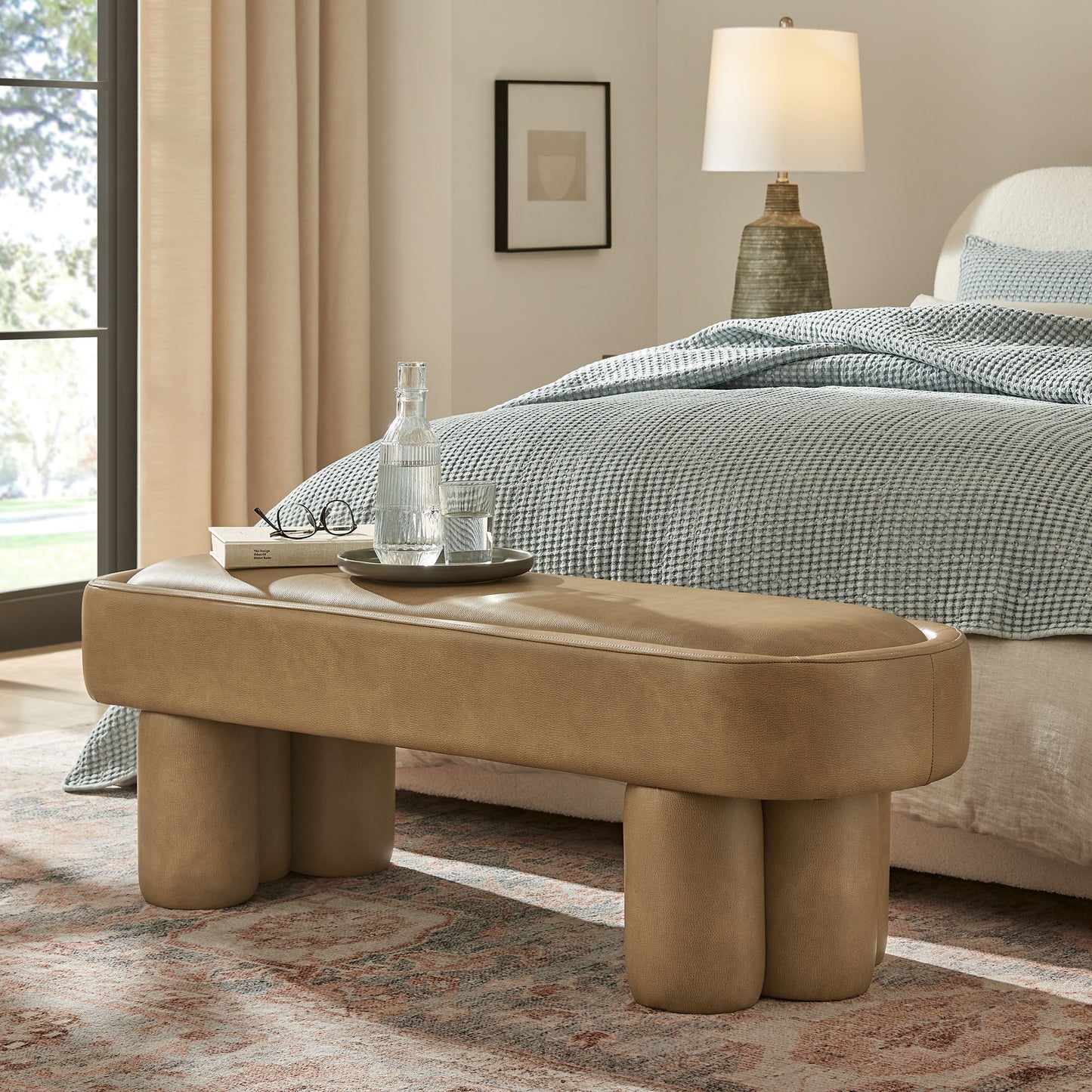 Elemi 52-Inch Oval Vegan Leather Bench in Toast