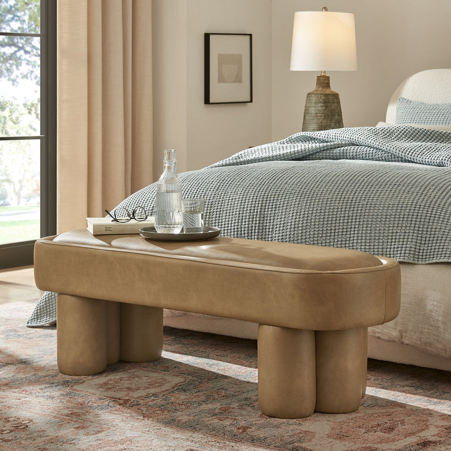 Elemi 52-Inch Oval Vegan Leather Bench in Toast