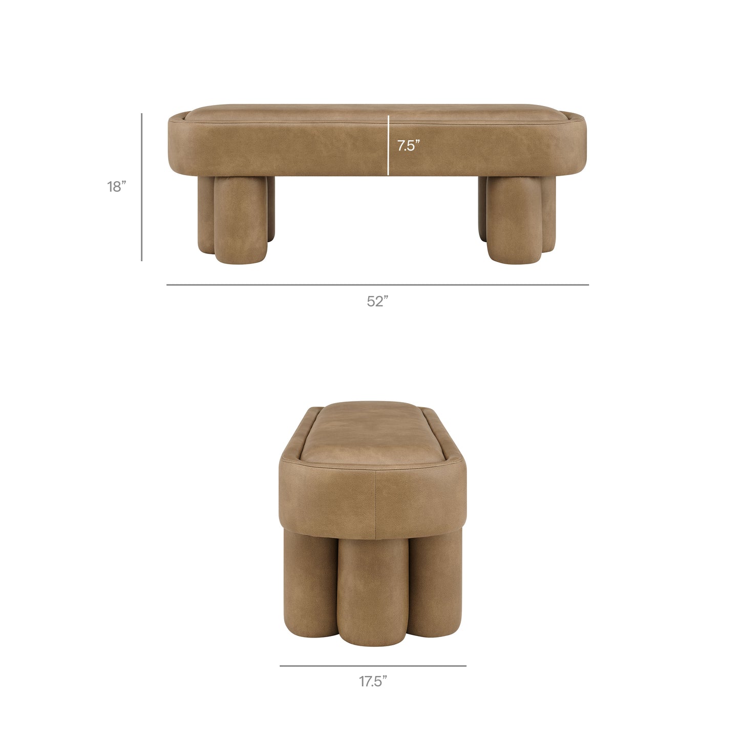 Elemi 52-Inch Oval Vegan Leather Bench in Toast