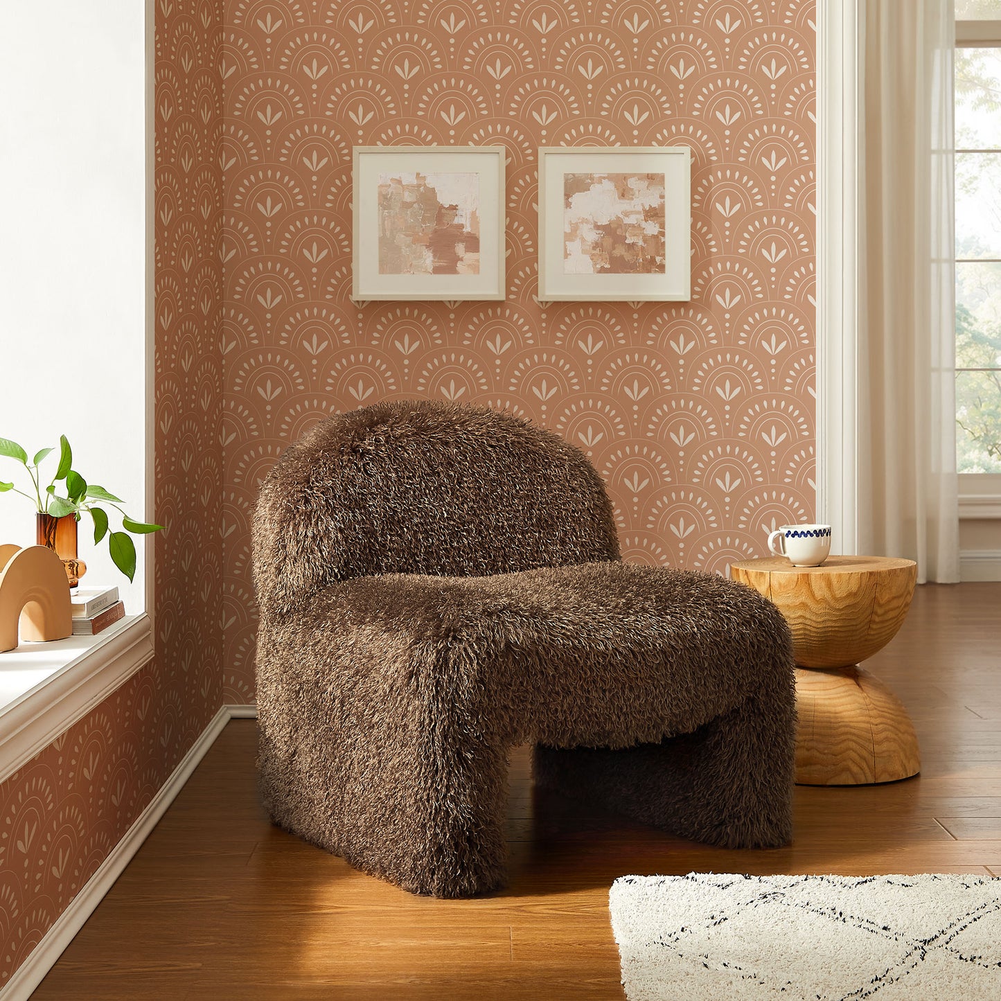 Comillas Faux Fur Accent Chair in Brown