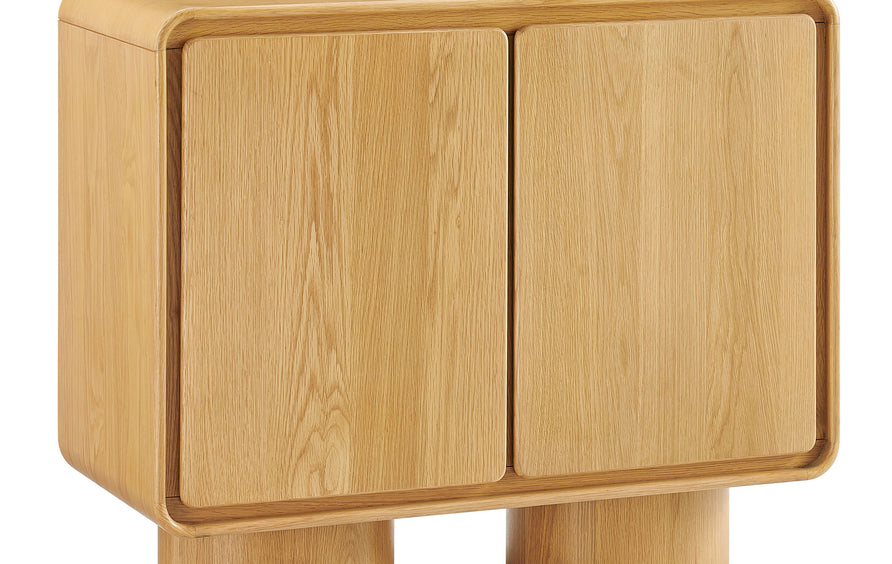 Cassia 2-Door Curved Wood Accent Cabinet in Oak
