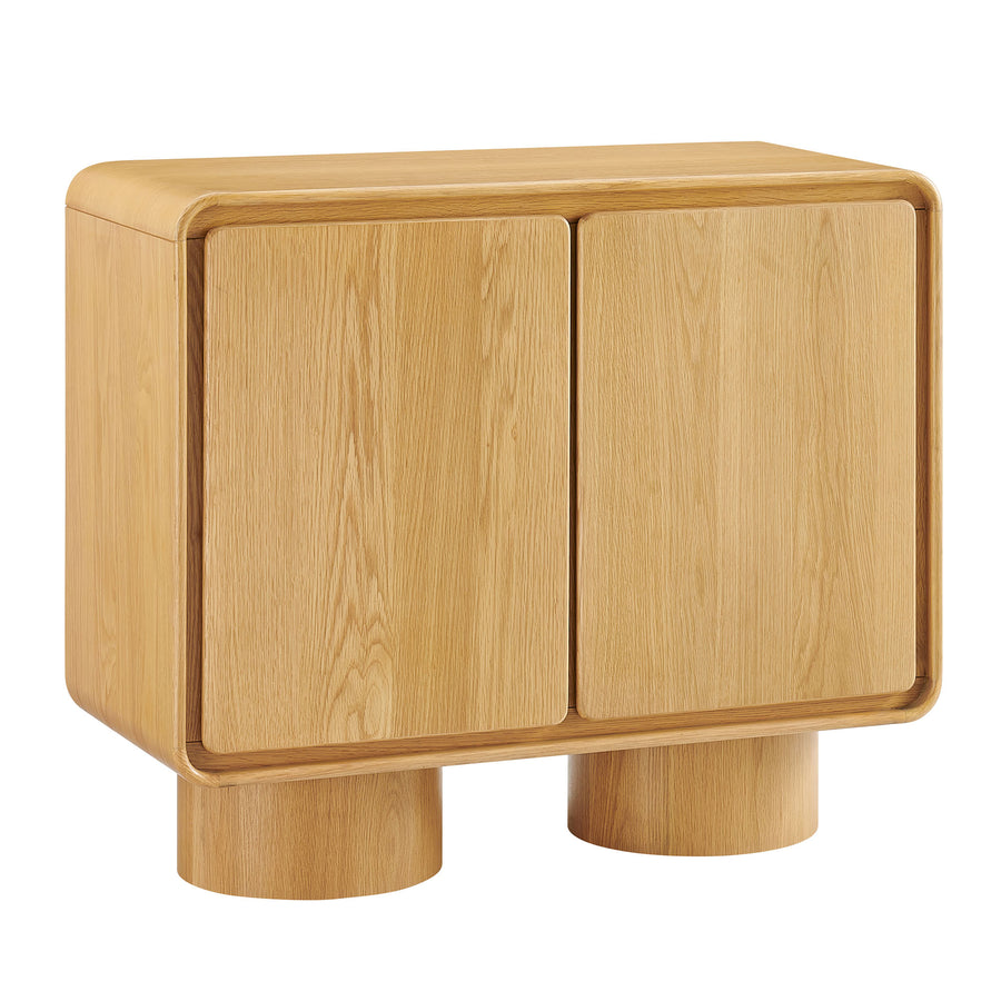 Cassia 2-Door Curved Wood Accent Cabinet in Oak