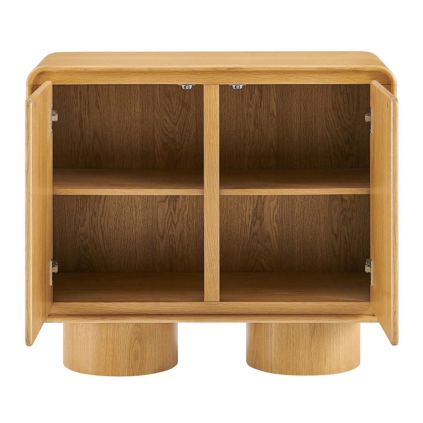 Cassia 2-Door Curved Wood Accent Cabinet in Oak