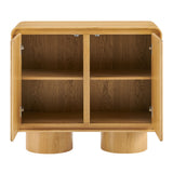 Cassia 2-Door Curved Wood Accent Cabinet in Oak