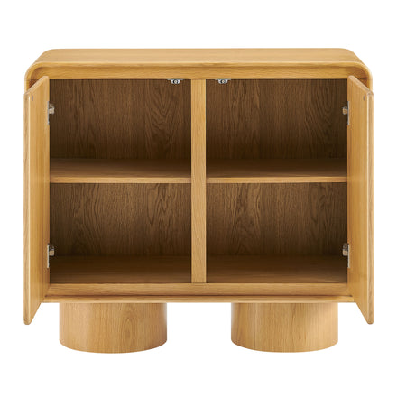 Lumo 2-Door Curved Wood Accent Cabinet in Oak