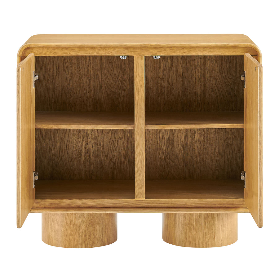 Cassia 2-Door Curved Wood Accent Cabinet in Oak