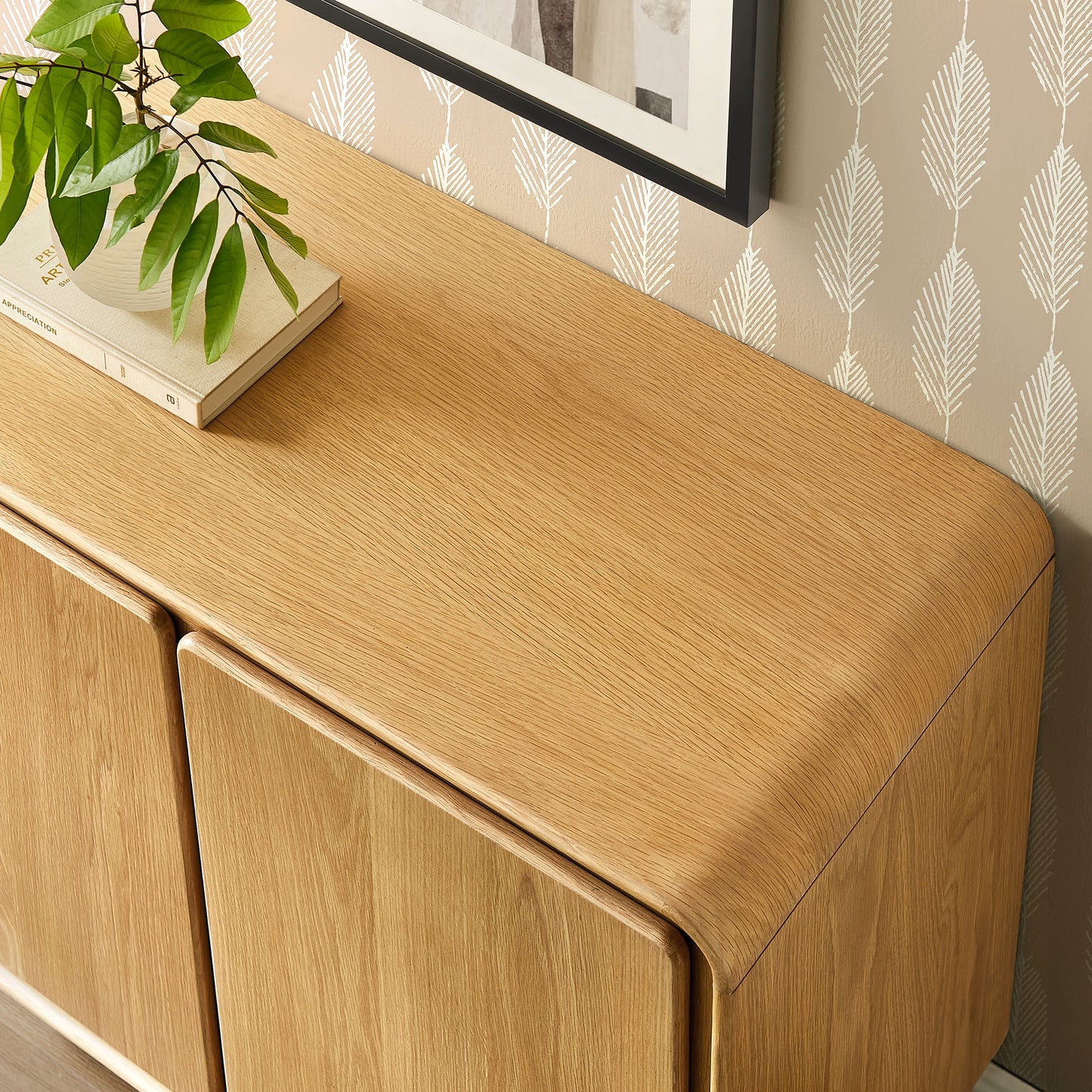 Cassia 2-Door Curved Wood Accent Cabinet in Oak