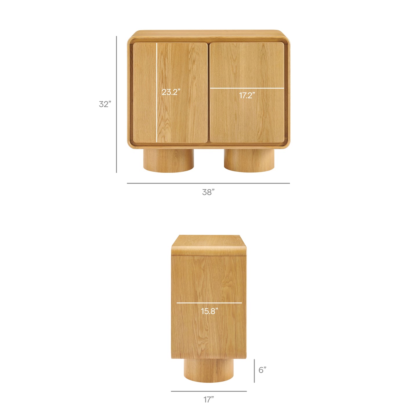 Cassia 2-Door Curved Wood Accent Cabinet in Oak