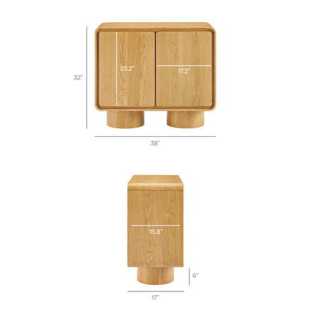 Lumo 2-Door Curved Wood Accent Cabinet in Oak