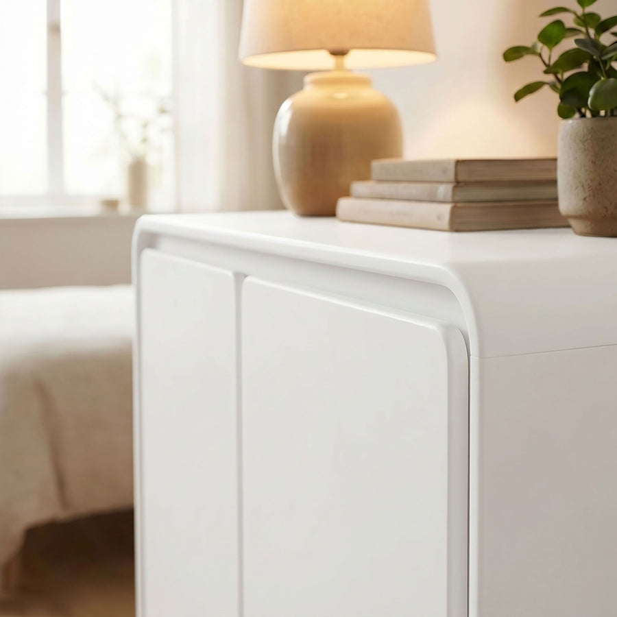 Cassia 2-Door Curved Wood Accent Cabinet in White
