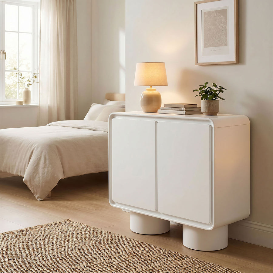 Cassia 2-Door Curved Wood Accent Cabinet in White