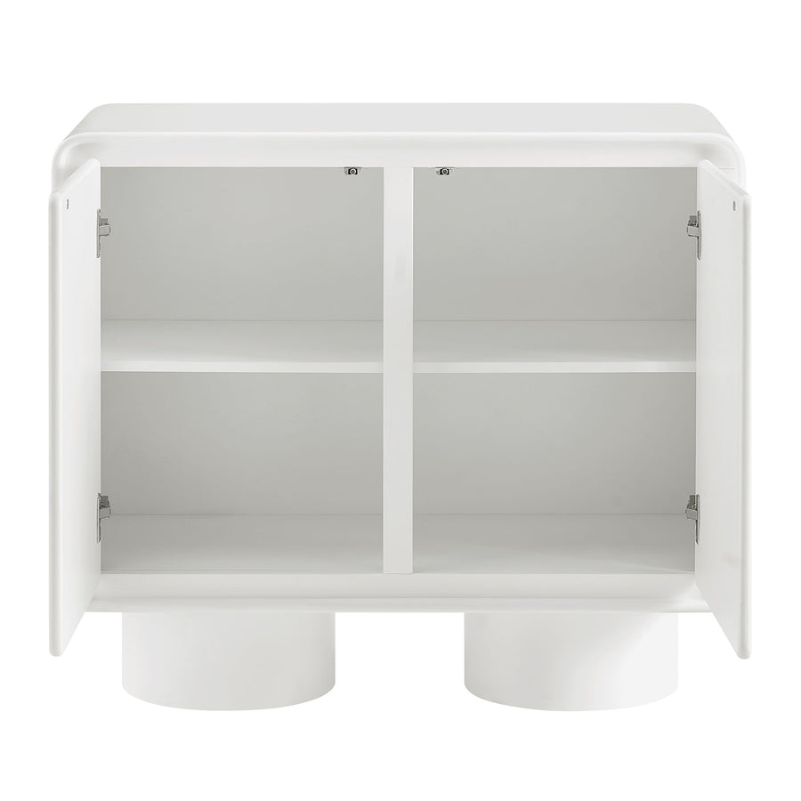 Cassia 2-Door Curved Wood Accent Cabinet in White
