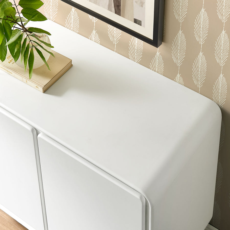 Cassia 2-Door Curved Wood Accent Cabinet in White