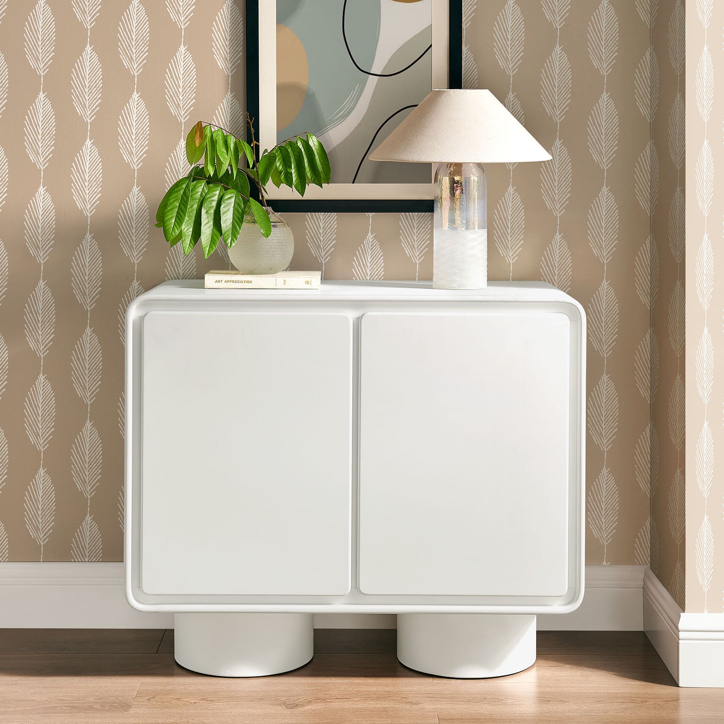 Cassia 2-Door Curved Wood Accent Cabinet in White