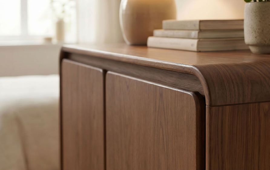Cassia 2-Door Curved Wood Accent Cabinet in Walnut