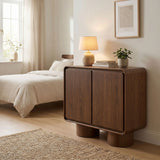 Cassia 2-Door Curved Wood Accent Cabinet in Walnut
