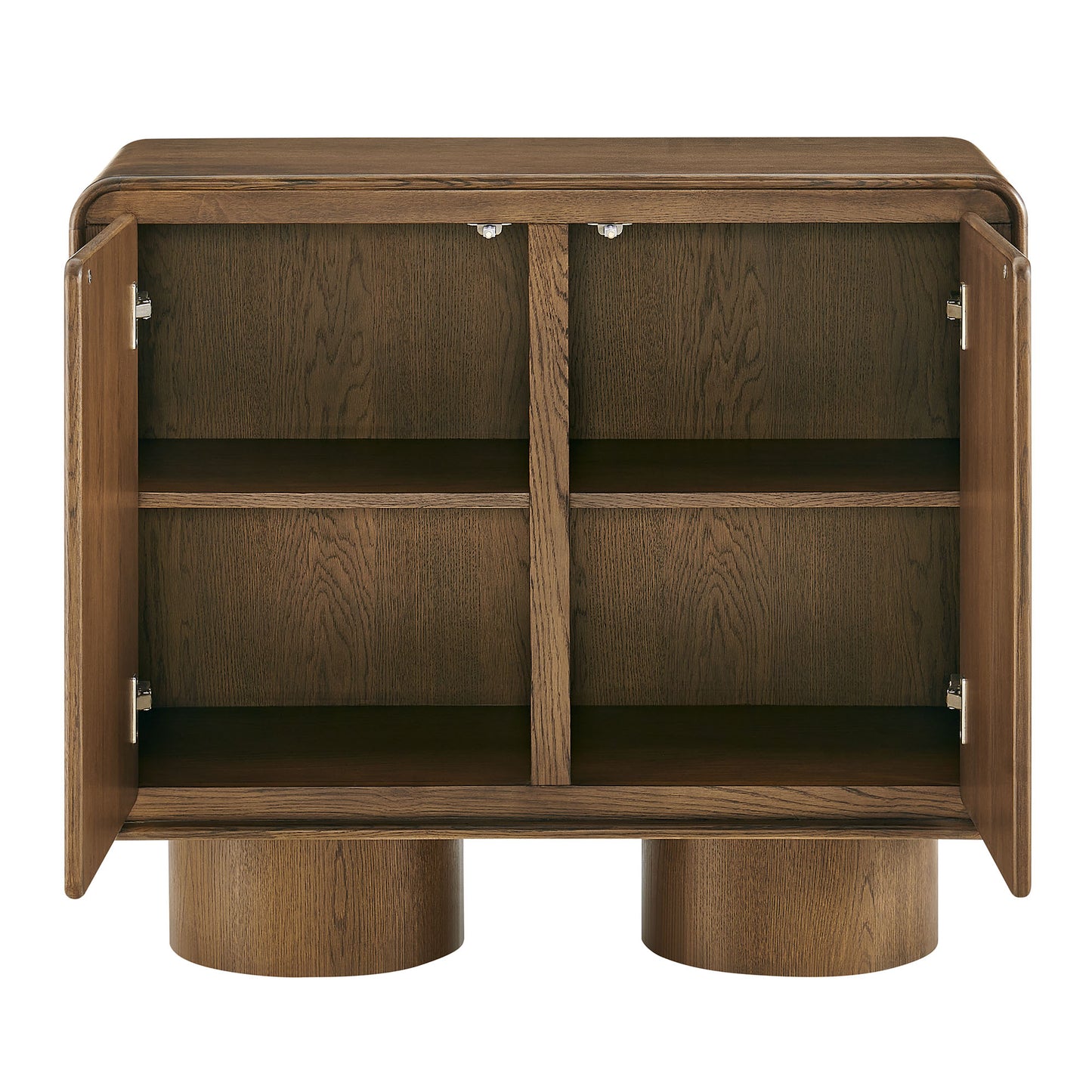Cassia 2-Door Curved Wood Accent Cabinet in Walnut