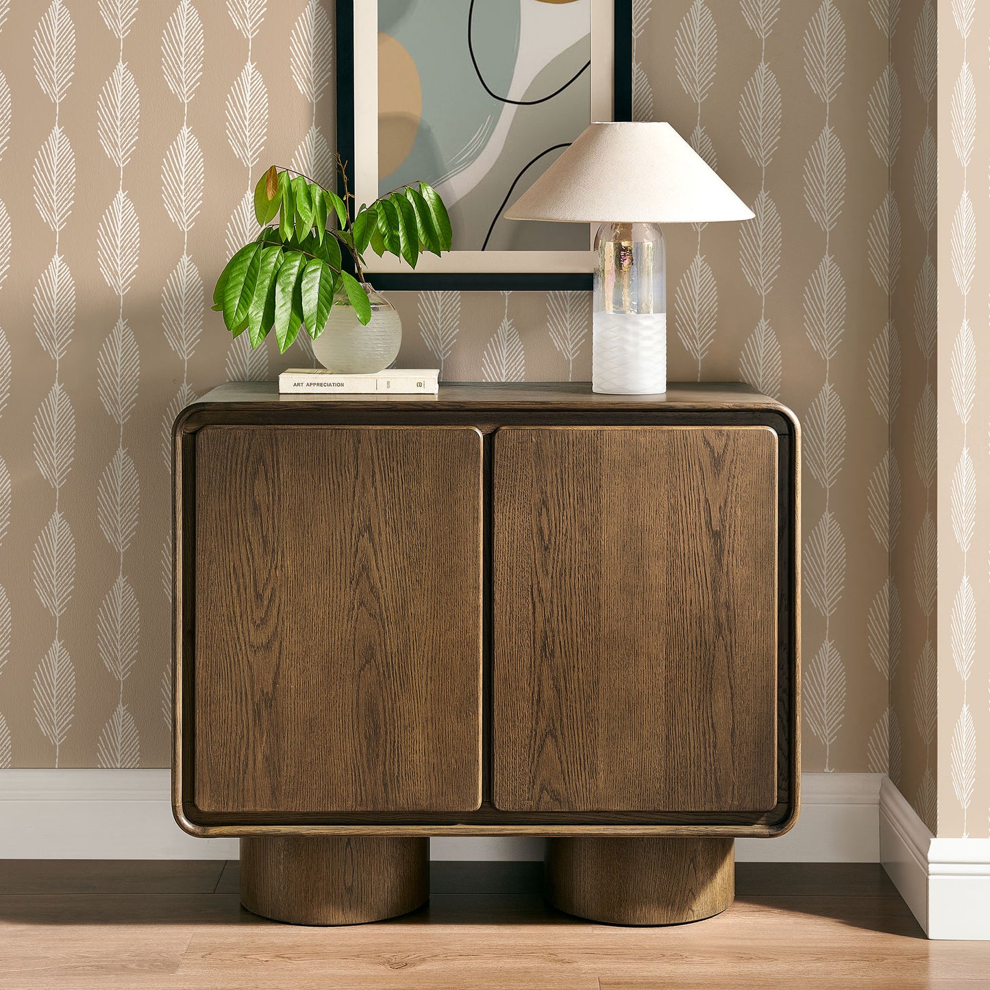 Cassia 2-Door Curved Wood Accent Cabinet in Walnut