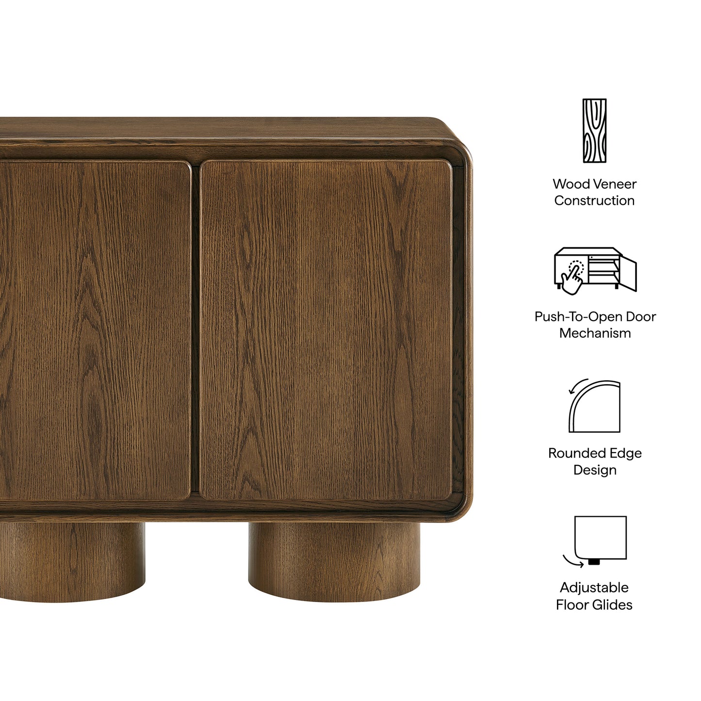 Cassia 2-Door Curved Wood Accent Cabinet in Walnut