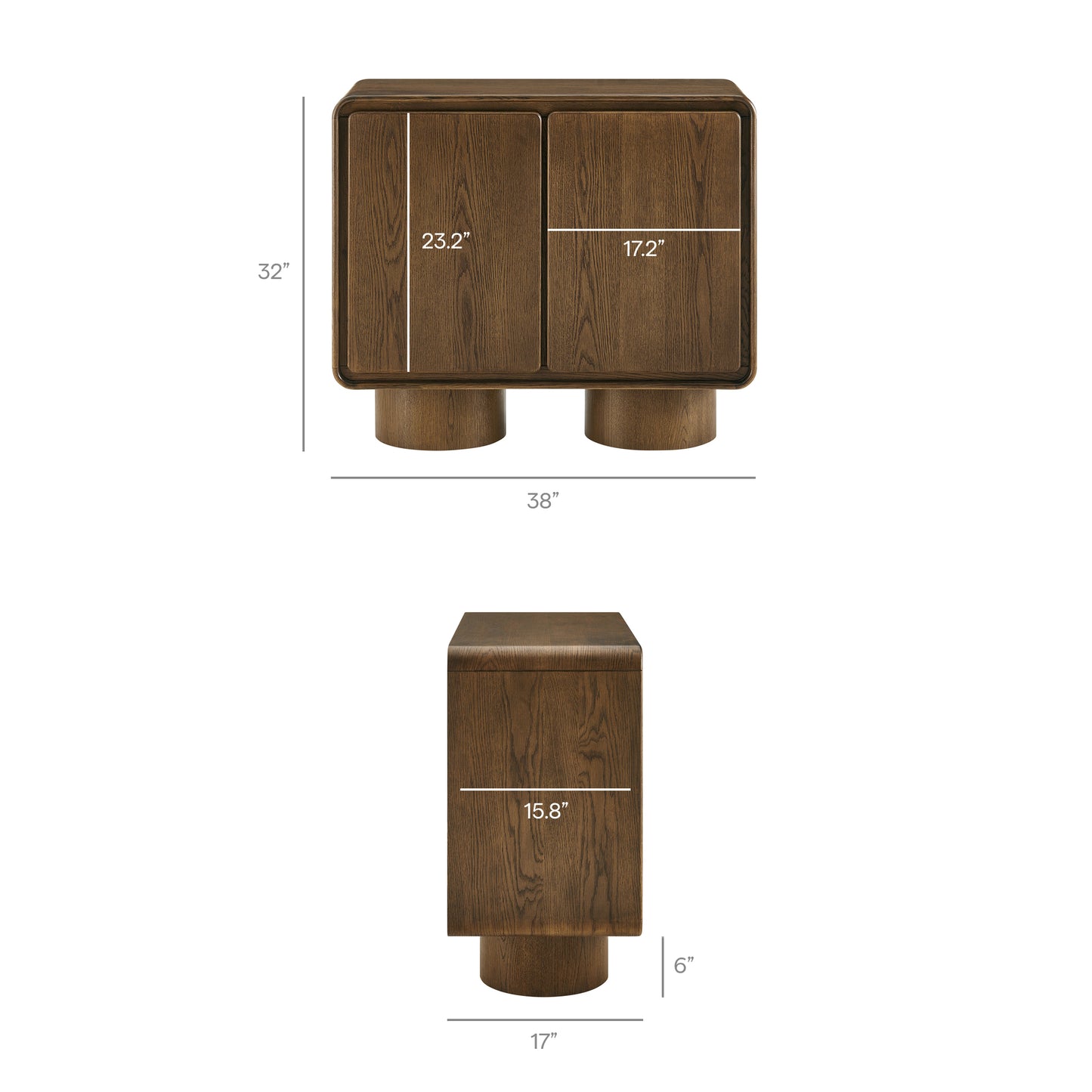 Cassia 2-Door Curved Wood Accent Cabinet in Walnut