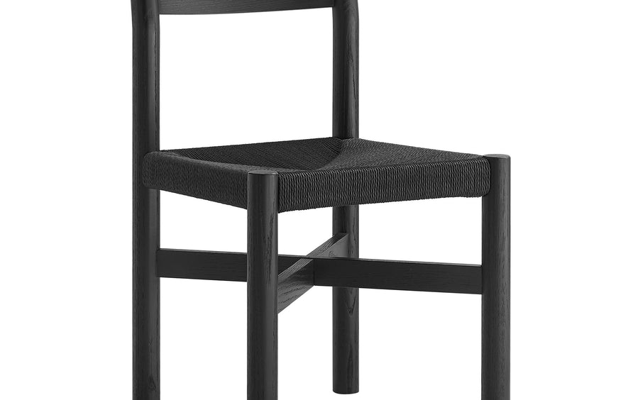 Wells Oak Wood Dining Side Chair With Woven Seat in Black