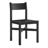 Wells Oak Wood Dining Side Chair With Woven Seat in Black