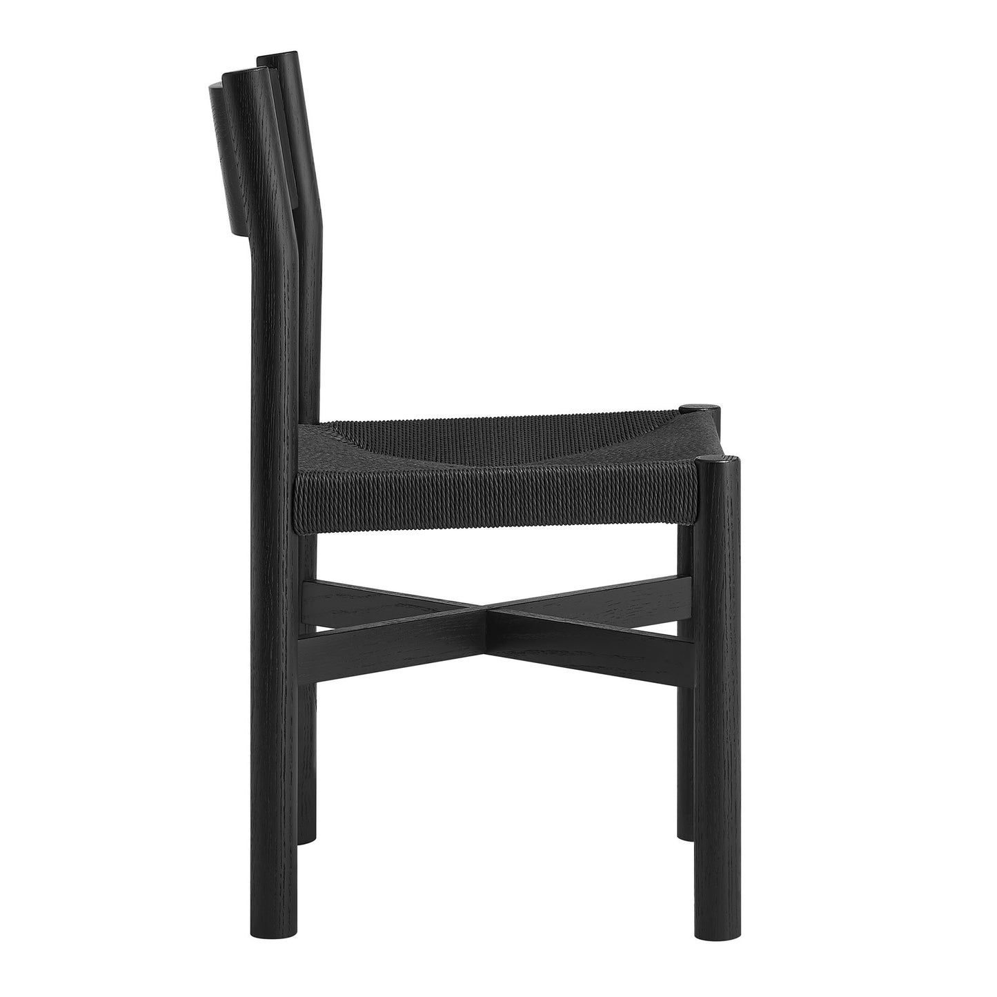 Wells Oak Wood Dining Side Chair With Woven Seat in Black