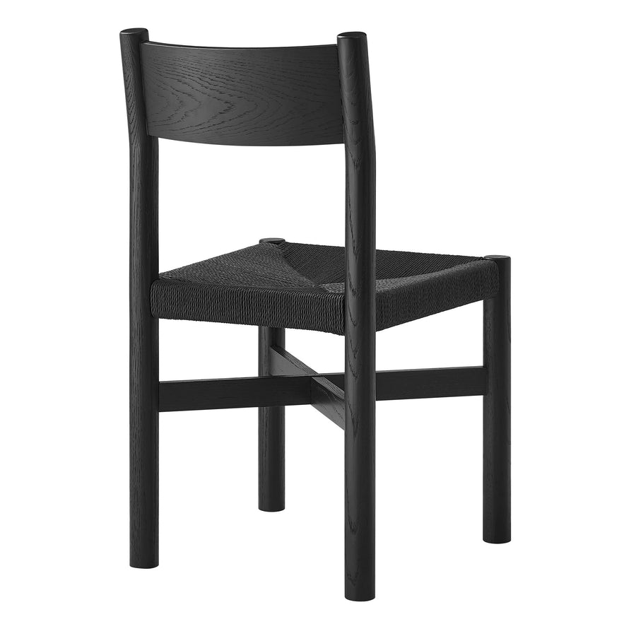 Wells Oak Wood Dining Side Chair With Woven Seat in Black