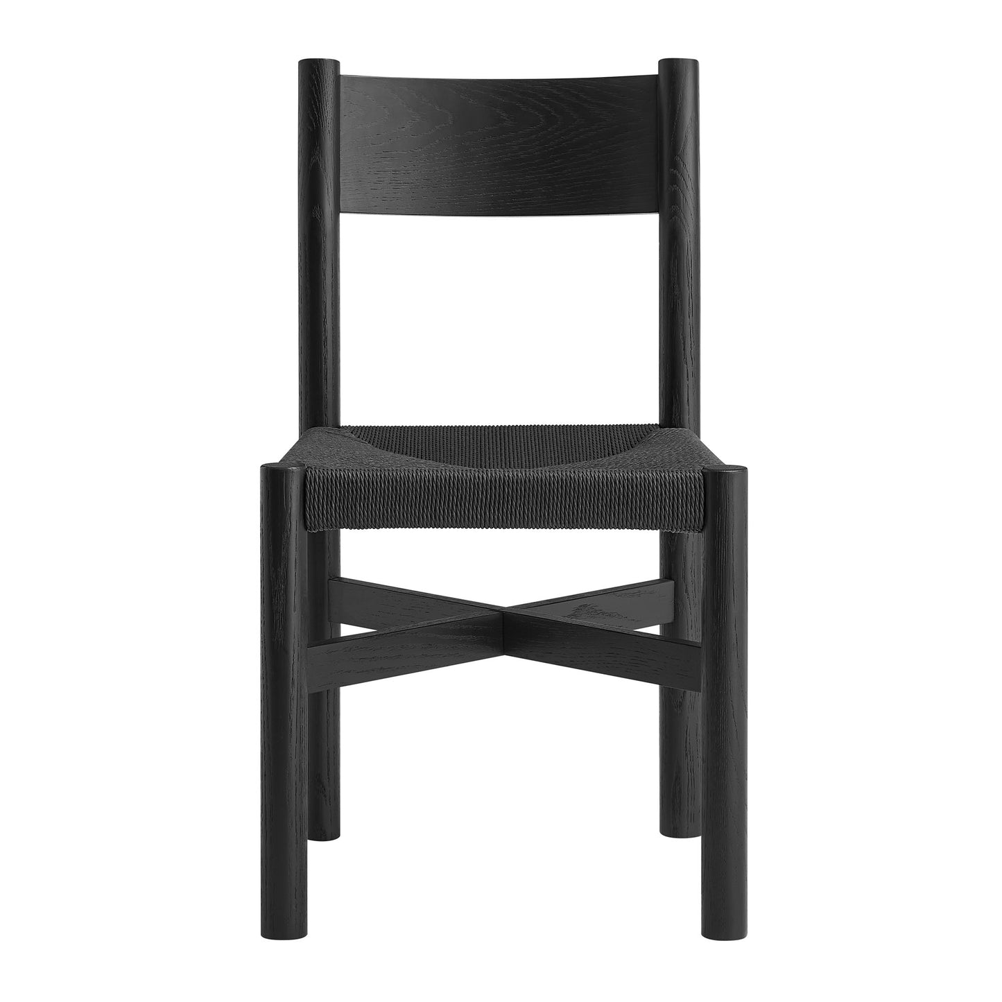 Wells Oak Wood Dining Side Chair With Woven Seat in Black