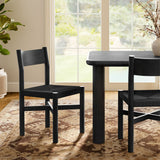 Wells Oak Wood Dining Side Chair With Woven Seat in Black
